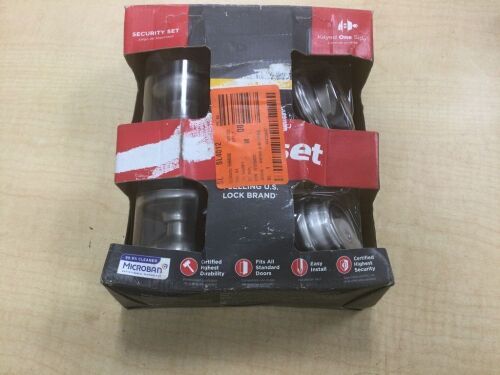 Kwikset Juno Satin Nickel Exterior Entry Door Knob and Single Cylinder Deadbolt Combo Pack Featuring SmartKey Security - Lot 409