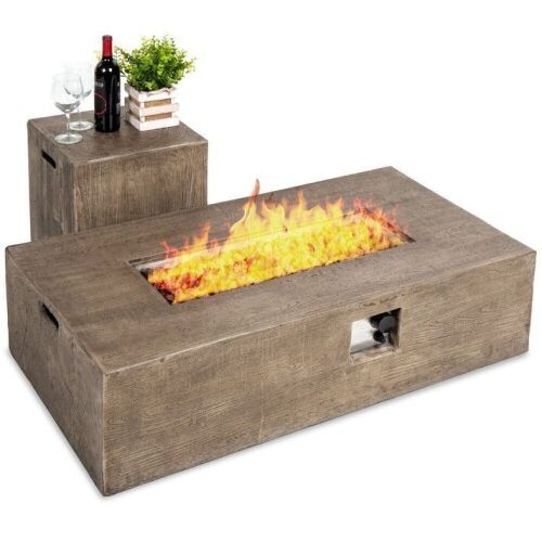 48x27in 50,000 BTU Propane Fire Pit Table w/ Side Table Tank Storage, Cover  - Lot 43