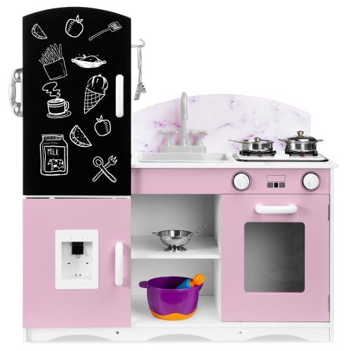 Kids Pretend Play Kitchen Cook Toy Set w/ Chalkboard, Sounds, Accessories - Lot 451