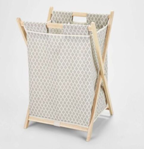 Case of (3) Wooden X-Frame Hamper Gray Diamond Print - Lot 519