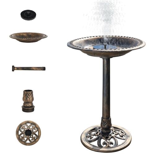 28" Bird Bath with Solar Fountain Antique Copper Resin - Lot 428