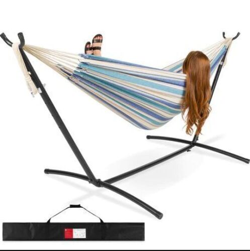 2-Person Brazilian-Style Double Hammock w/ Carrying Bag and Steel Stand  - Lot 1192