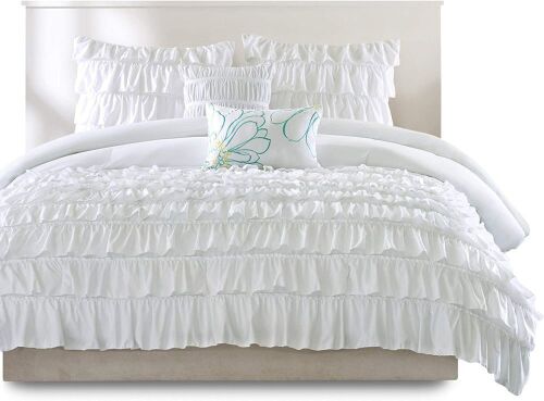 Intelligent Design Cozy Comforter Casual Waterfall Multi Layer Ruffle All Season, Hypoallergenic, Soft Bedding Set with Matching Sham, Decorative Pillow, Full/Queen - Lot 280