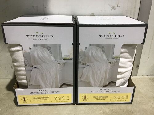 Case of (2) Threshold Heated Microplush Throw Blanket 50" x 60" 6 Settings  - Lot 778
