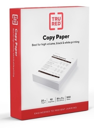 TRU RED™ 8.5" x 11" Copy Paper, 20 lbs., 92 Brightness, 500 Sheets/Ream, Water Damage To Box ONLY, Paper Undamaged - Lot 100