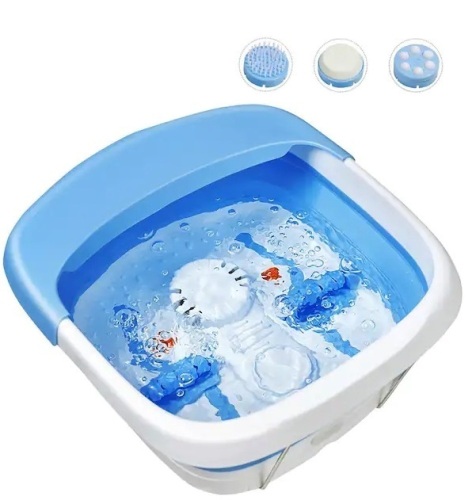 Heated Foot Spa Bath Massager Collapsible Design, 3-in-1 Footbath Tub with Rollers Pumice Stone Scrub Brush, Appears New, Untested - Lot 110
