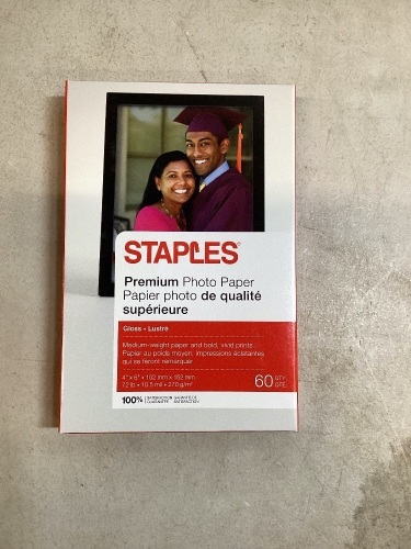 Lot of 3 Packs Staples Premium Glossy Photo Paper, 4"W x 6"L, 60/Pack - Lot 143