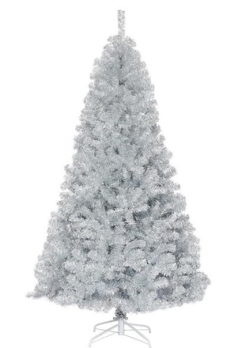 7.5 ft. Hinged Unlit Artificial Silver Tinsel Christmas Tree - Lot 287