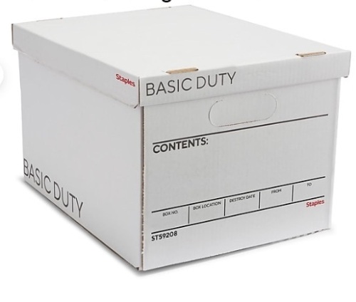 Staples Basic-Duty File Box, Lift Off Lid, Letter/Legal, White/Black, 10/Pack - Lot 321