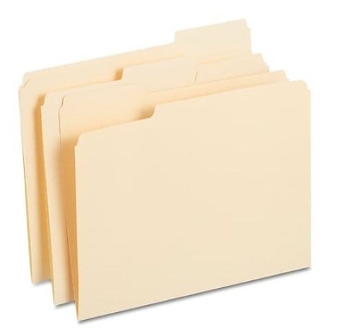 Staples Reinforced File Folders, 1/3 Cut, Letter Size, Manila, 250/Box  - Lot 341