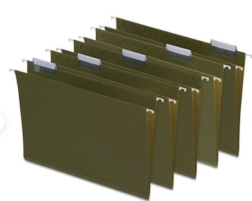 Staples Hanging File Folder, 5-Tab, Letter Size, Standard Green, 50/Box - Lot 335