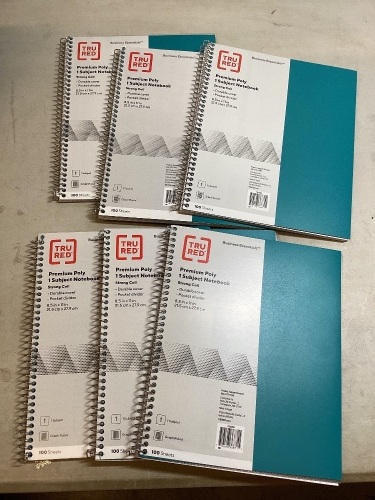Lot of 12 Tru Red Premium Poly 1 Subject Notebooks, Graph Ruled, w/ Pocket Divider, 8.5" x 11" - Lot 384