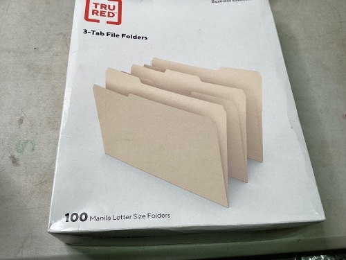 Lot of 100 Ct. Tru Red 3-Tab Letter Size Manila File Folders, 25 Ct. Tru Red 5-Tab Hanging Legal Size Folders - Lot 351