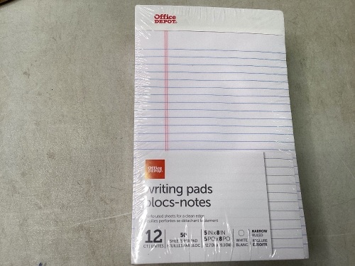 12 Pk Office Depot Writing Pads, 5" x 8", Narrow Ruled, 50 Sheets/Pad - Lot 411