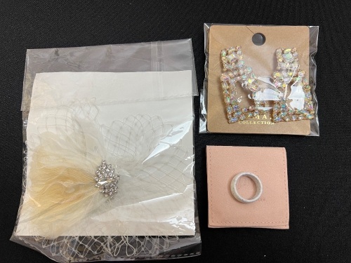 Dressy Hair Clip, Silicone Ring & Earrings - Lot 210