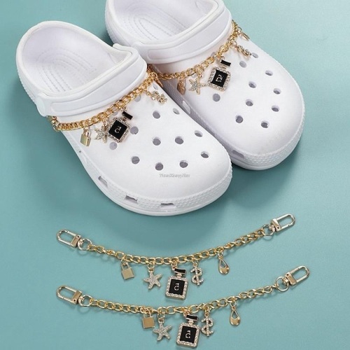 Crocs w/ Charms, White, Size J4 - Lot 221
