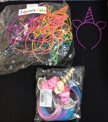 1 Bag of Unicorn Headband Party Favors and 1 Decorative Unicorn Headband - Lot 429