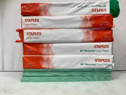 Lot of (6) Reams Legal Size Paper - 5 White, 1 Green - Lot 433