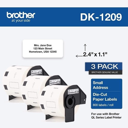 Brother DK-12093PK Small Address Paper Label Roll, 500 Labels per Roll, 3 Pack - Lot 448