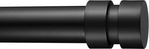 Black Curtain Rod for Windows 36-70", Adjustable Industrial Rod, 25 Pounds Heavy Duty, 1" Diameter, Cylindrical Finials - Lot 473
