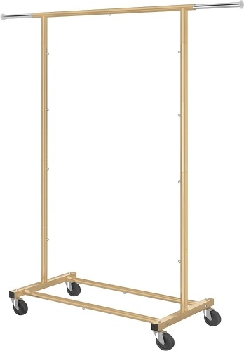 Simple Trending Standard Rod Clothing Garment Rack, Gold - Lot 512