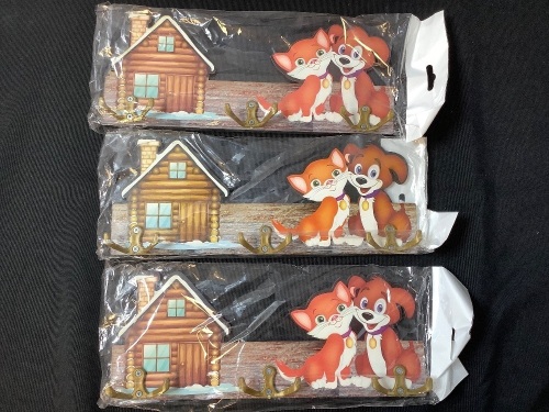 Lot of (3) Cat and Dog 3 Hook Coat Racks - Lot 644