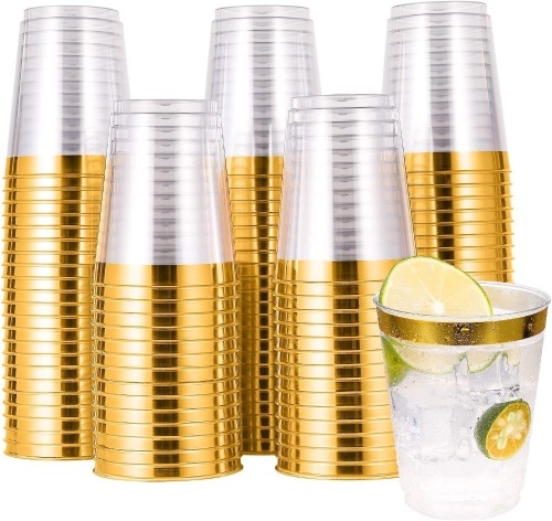 100 PACK Gold Plastic Cups,10 Oz - Lot 376