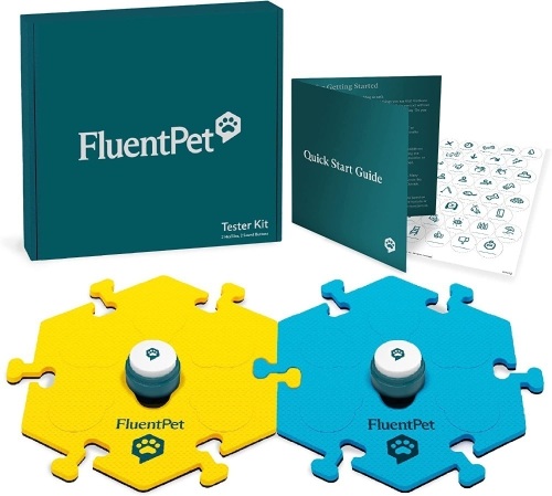 FluentPet Cat & Dog Buttons for Communication, Set of 2 Recordable Buttons and Compact HexTile Mats - Lot 138