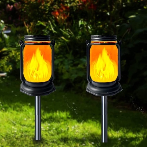 Outdoor Solar Powered Mason Jar Torch Lights, 2 Pack - Lot 617