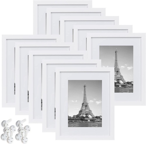 Set of (10) 8x10 Picture Frames, Displays Pictures 5x7, White - Lot 383