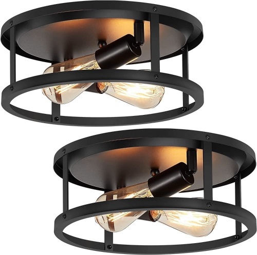 Flush Mount Two Bulb Ceiling Light, Black, 2 Pack - Lot 315