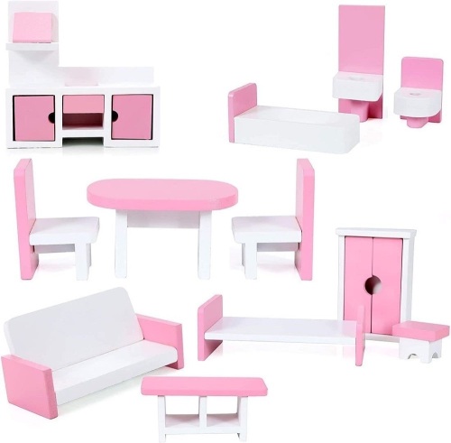 Wooden Dollhouse Furniture Set, 12 Piece - Lot 373