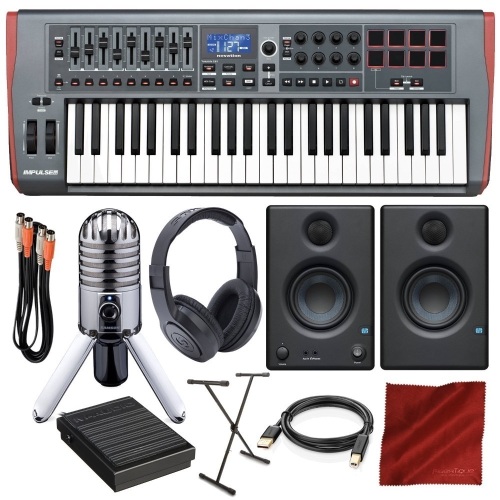 Novation Impulse 49 USB Midi Keyboard Controller with PreSonus Eris E3.5 Monitors, Samson Meteor Mic USB Microphone. Appears New - Lot 21
