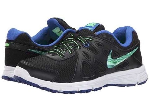 Nike Womens Revolution 2 Running Shoe 8.5 Black/Game Royal/White/Green Strike). NEW - Lot 23