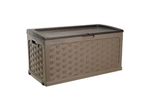Rattan Deck Box 88 Gallon - Mocha Brown - Starplast. Appears New - Lot 31