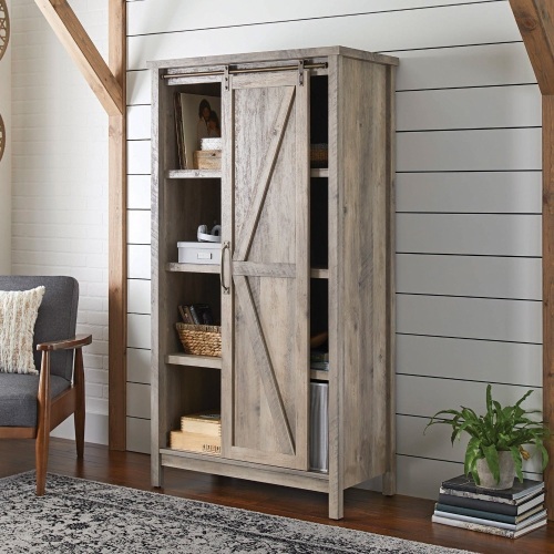 Better Homes & Gardens 66" Modern Farmhouse Bookcase Storage Cabinet, Rustic Gray Finish. Appears New - Lot 33