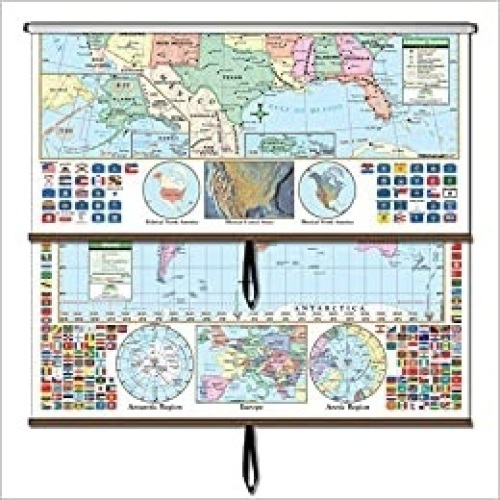 US/World Primary Combo Classroom Wall Map on Spring Roller (no backboard). Appears New - Lot 41