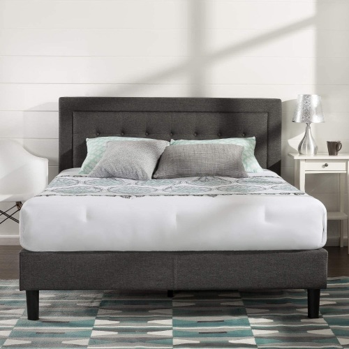 Zinus King Size Dachelle Upholstered Platform Bed Frame / Mattress Foundation / Wood Slat Support. Appears New. Mattress Not Included - Lot 86