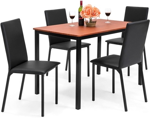 Rectangle Dining Table Furniture Set w/ 4 Faux Leather Chairs, 5-Piece, Black. Appears New - Lot 136