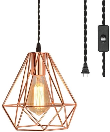 Lot of (2) Efinehome Vintage Industrial Rose Gold Metal Pendant Lights with Plug-in Cord - NEW - Lot 207