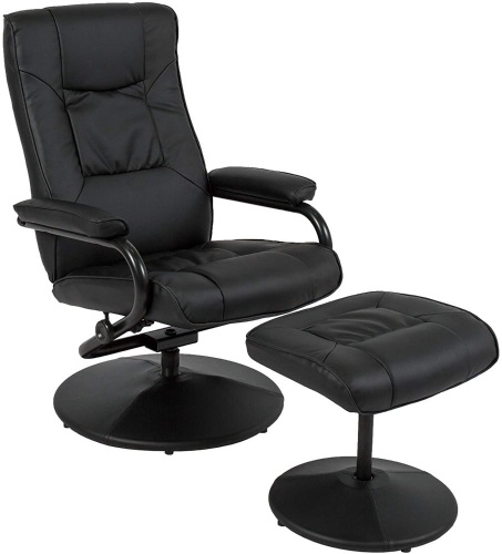 Leather Swivel Recliner Lounge Chair w/Padded Armrests and Ottoman. Appears New - Lot 280