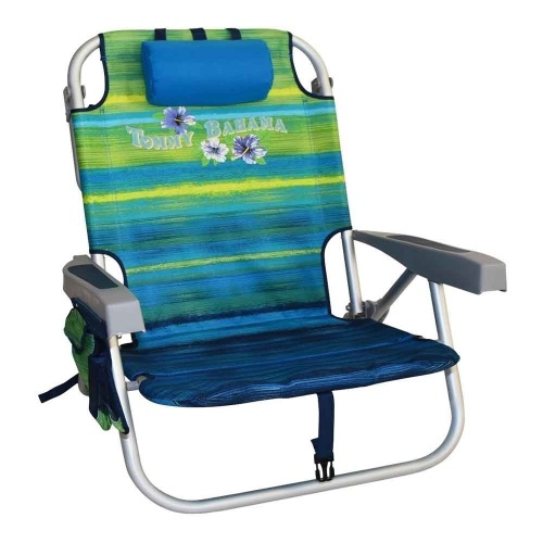 Tommy Bahama Backpack Beach Chair, Green/Blue Stripe - Appears New  - Lot 296