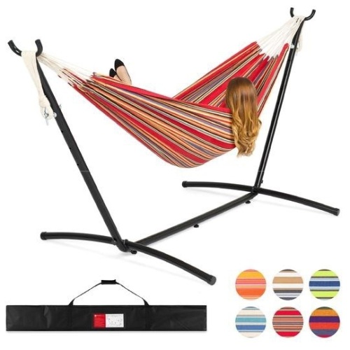 2-Person Brazilian-Style Double Hammock w/ Carrying Bag and Steel Stand. Appears New - Lot 326