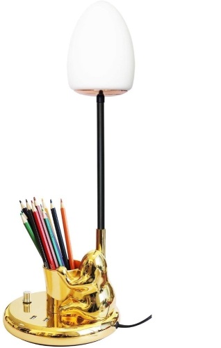Lot of (2) Dimmable Desk Lamps with Gold Metal Base, 2 USB Charging Ports and Pen Holder - NEW - Lot 377