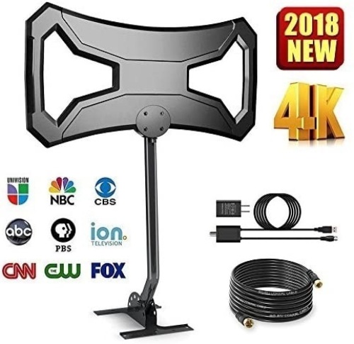 Skytek 150 Miles Outdoor HDTV Antenna - Long Range Digital TV Antenna Omni-Directional Pole Mount 4K FM/VHF/UHF Channels Digital Antenna 33ft RG-6 Copper Cable. New - Lot 390