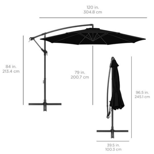 10ft Offset Hanging Patio Umbrella in Black. Appears New - Lot 400