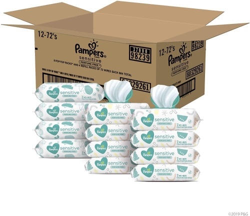 Pampers Sensitive Baby Wipes, 8 Pop-Top Packs & 4 Refill Packs for Dispenser Tub, 864 Total Wipes - NEW - Lot 433