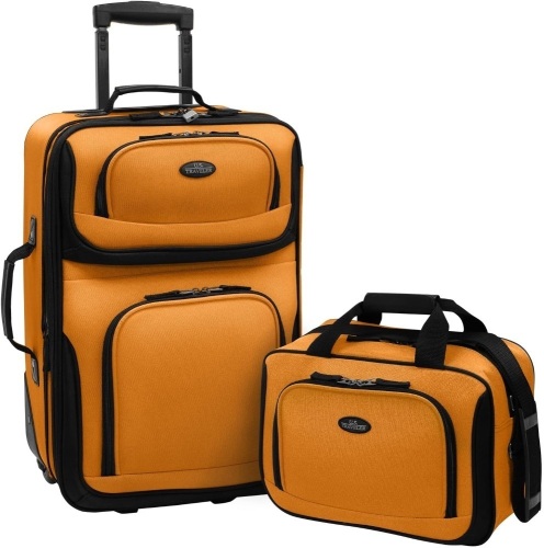 U.S. Traveler Rio Rugged Fabric Expandable Carry-On Luggage Set, Mustard/Orange, 2-Piece. Appears New - Lot 448
