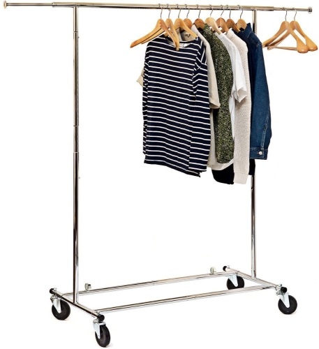 Lot of (3) New Single Rail Rolling Clothing Racks in Chrome.  - Lot 465