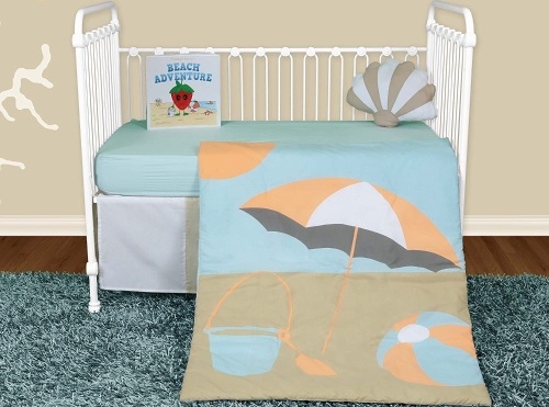 Snuggleberry Baby Sun and Sand 5pc Crib Bedding Set with Story Book - Appears New  - Lot 476